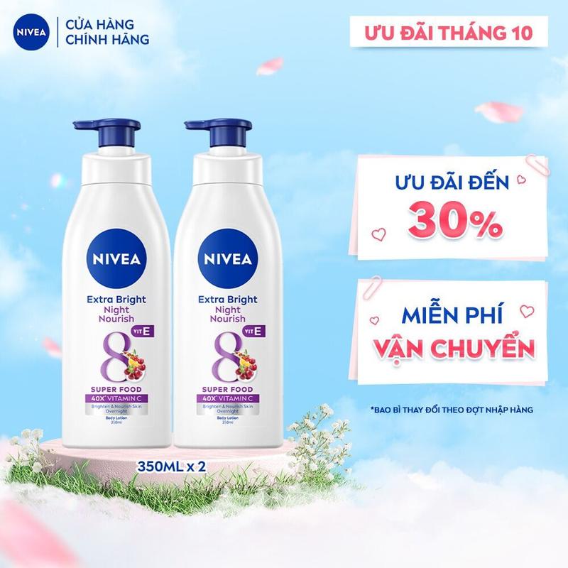 [Hứa Ngân x Nivea ] Bộ 2 Sữa Dưỡng Thể Ban Đêm NIVEA 8 Super Foods Dưỡng Sáng Da | Phục Hồi Da (350 ml) - 98412x2 Dưỡng Da Body Nữ