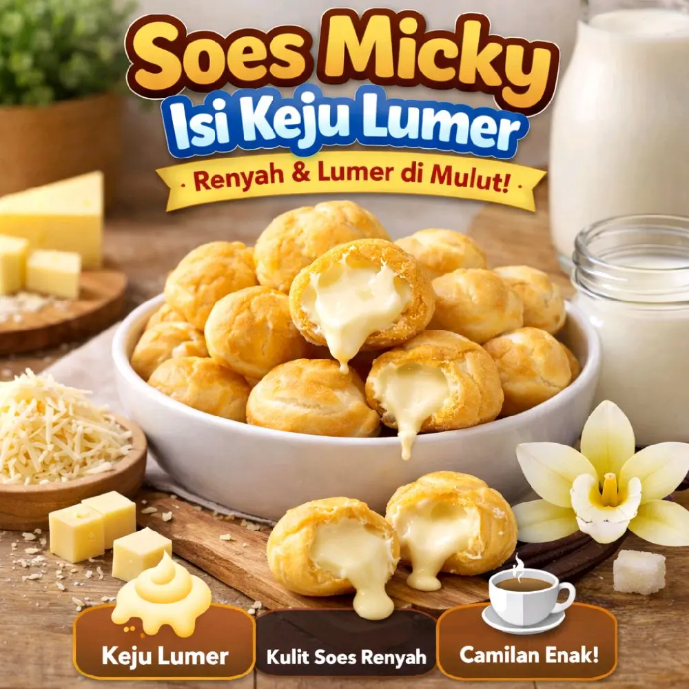 Soes Mini Micky Isi Keju Lumer Manis – Kulit Soes Renyah, Camilan Manis Gurih Lumer di Mulut