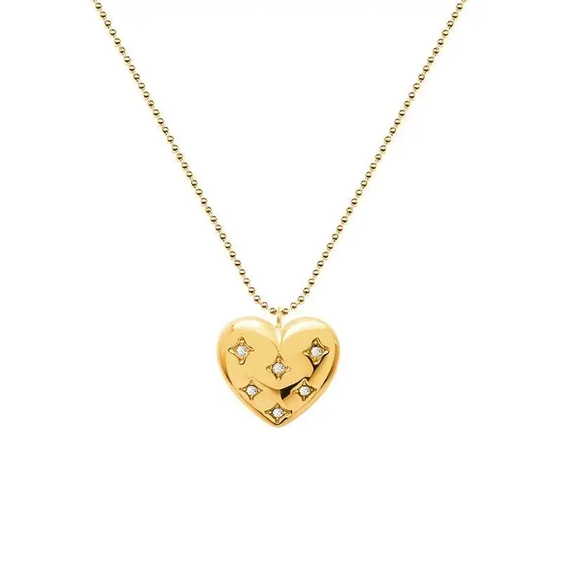 Collarbone necklaces, gold and versatile jewelry, diamond heart necklaces, vintage love necklaces campfire  chain