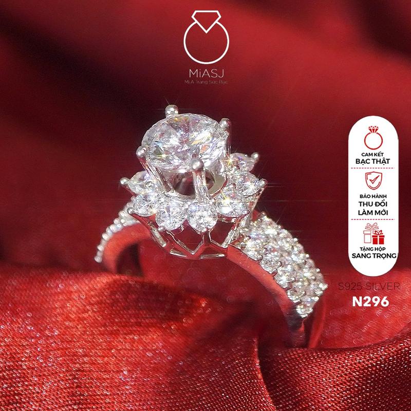 Nhẫn bạc Ý S925 nhẫn nữ kiểu xoàng đá Cz cao cấp N296 | MiASJ
