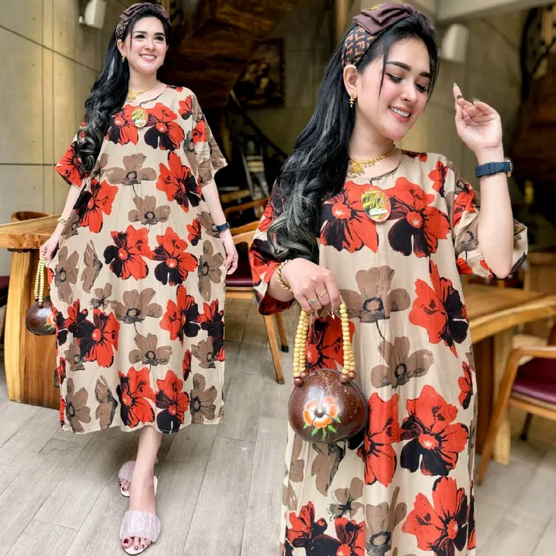Daster Jumbo Resleting Depan LD 120 cm Motif Bunga Wanita Casual - Bahan Adem 5