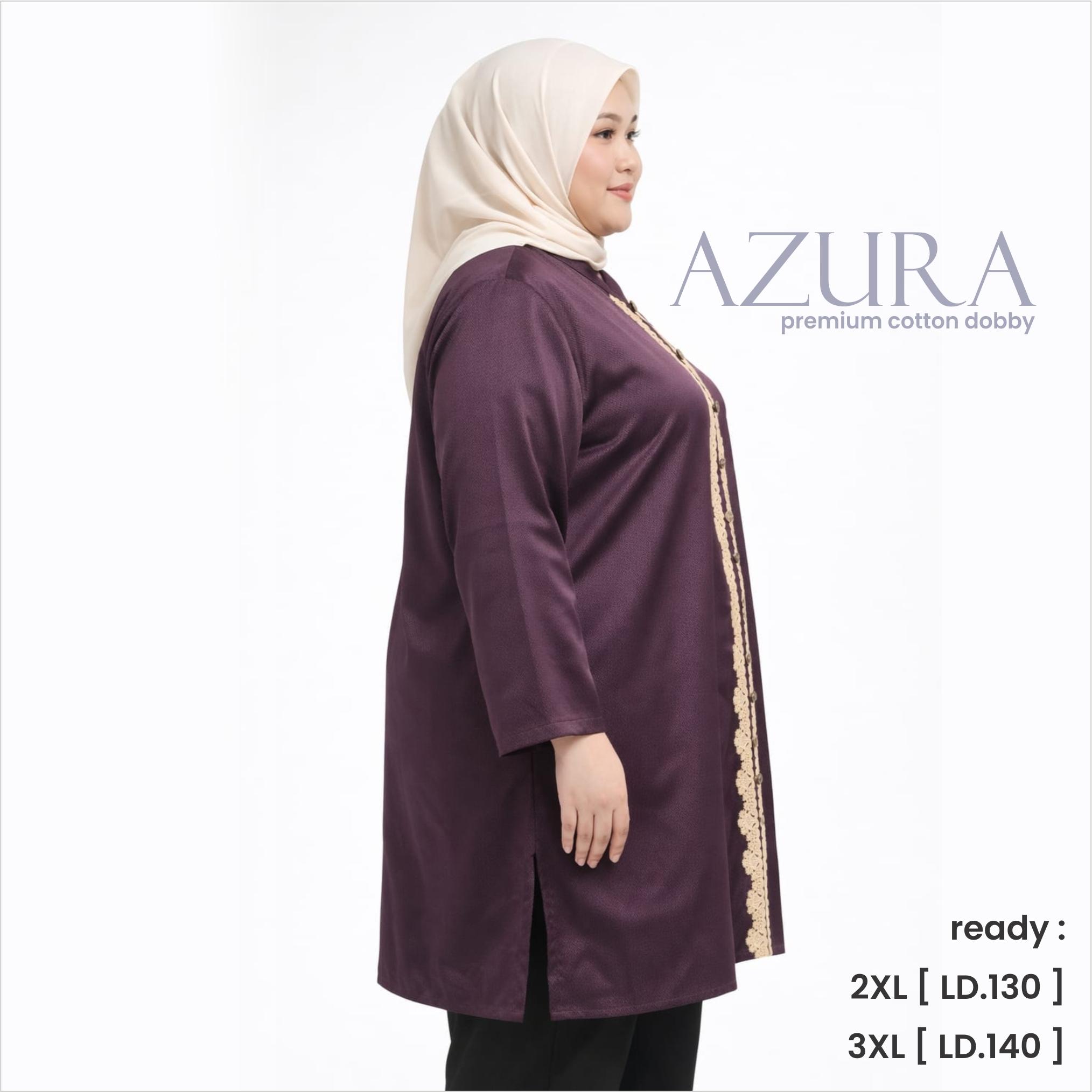 AZURA Tunik Wanita Muslimah Jumbo Premium Cotton Dobby dengan Detail Renda Elegan