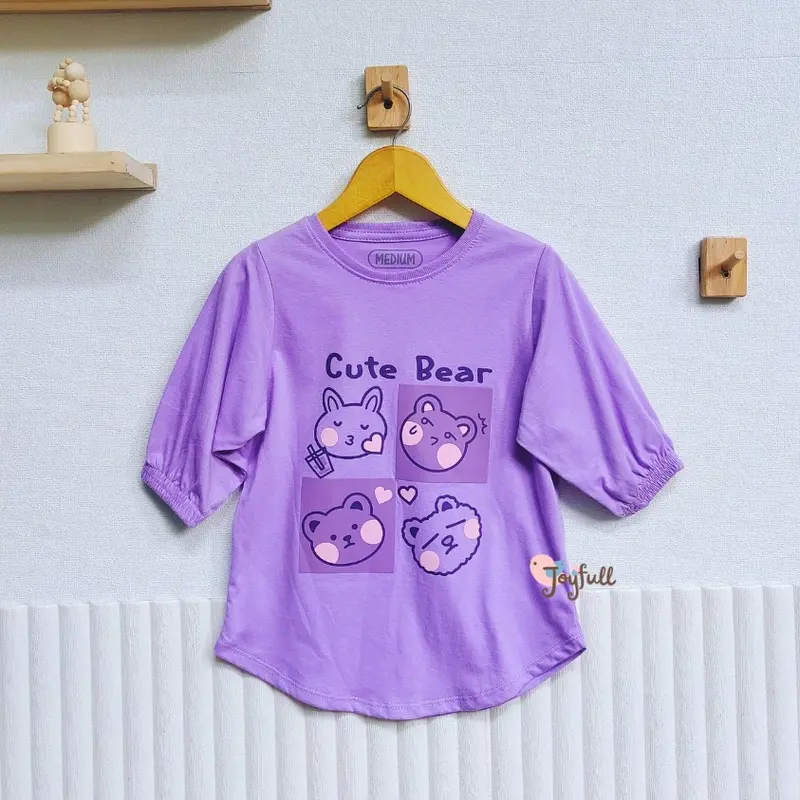 BLOUSE ANAK PEREMPUAN, BAJU ANAK PEREMPUAN, KAOS ANAK CEWEK BAHAN KATUN, LENGAN BALON, BAJU ANAK 3-12 TAHUN 4