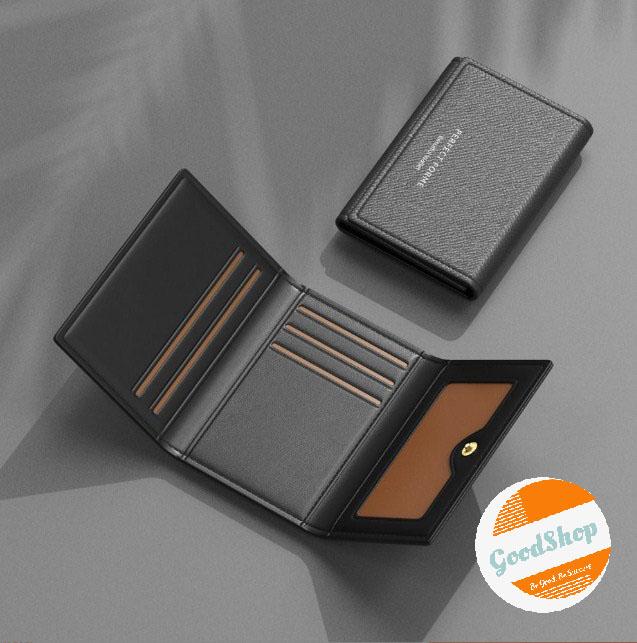 Ví da nam mini gập ba Q42 thời trang nhỏ gọn có khóa bấm Nhung Clutch Đồng