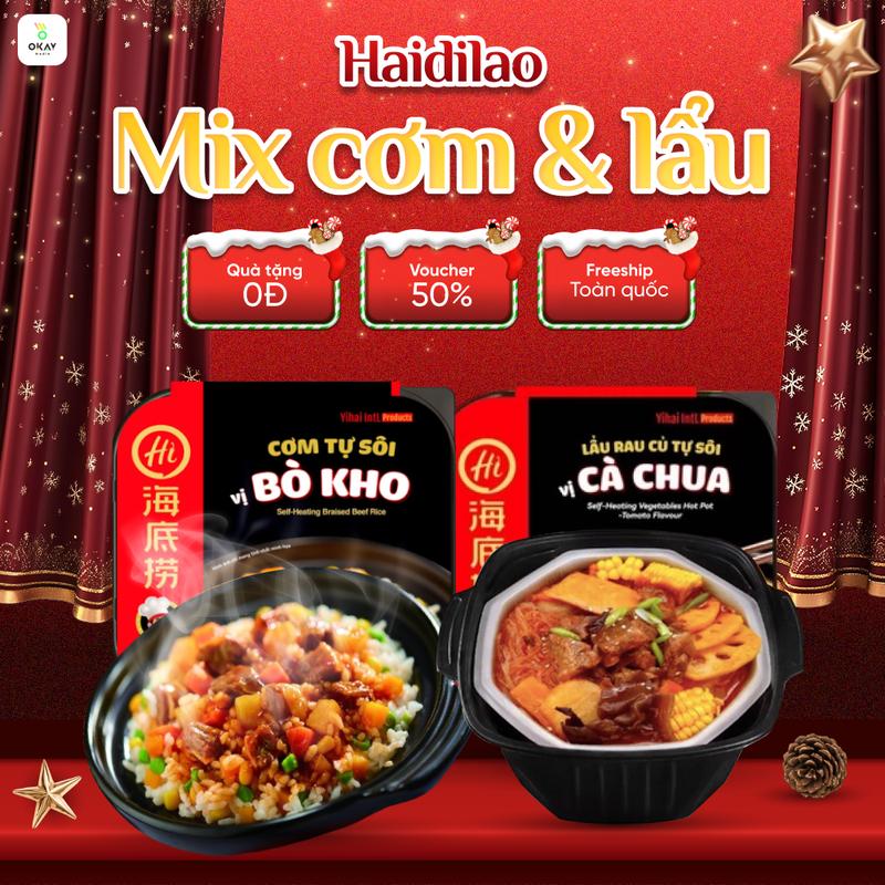 COMBO Mix Cơm & Lẩu tự sôi Haidilao Vị Tự Chọn Nấu Ăn Liền Đủ Vị