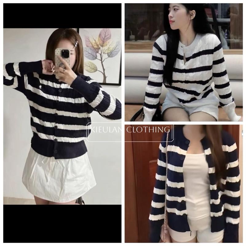 Áo Len KẺ NGANG THÊU NGỰA  , from rộng ,Dang vua Nữ Menswear