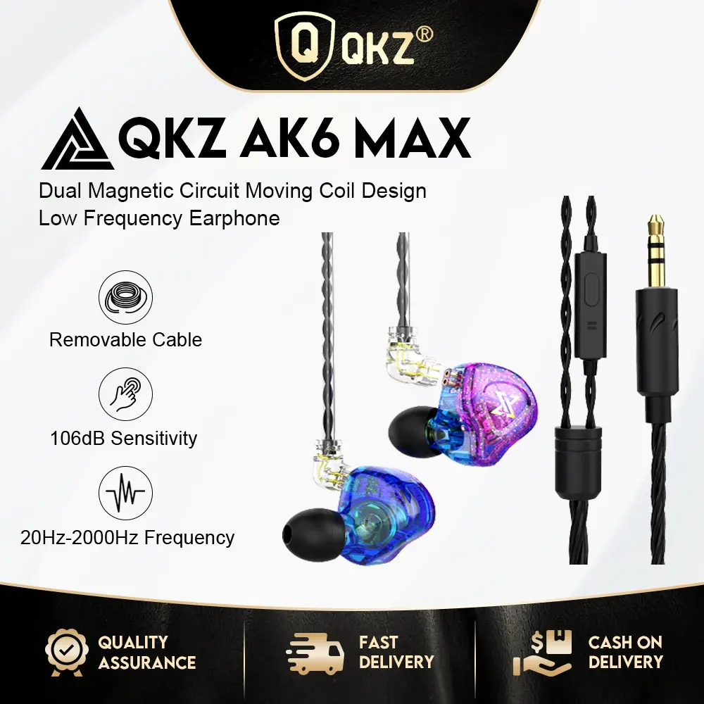QKZ AK6 Max with Mic In Ear Earphone Hifi Heavy Bass Noise Cancelling Earbuds Headset Built-in Microphone Noise Cancellation Wired In Ear