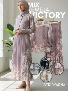 Setelan Rok Plisket Motif Victory By Rania Fashion Wanita