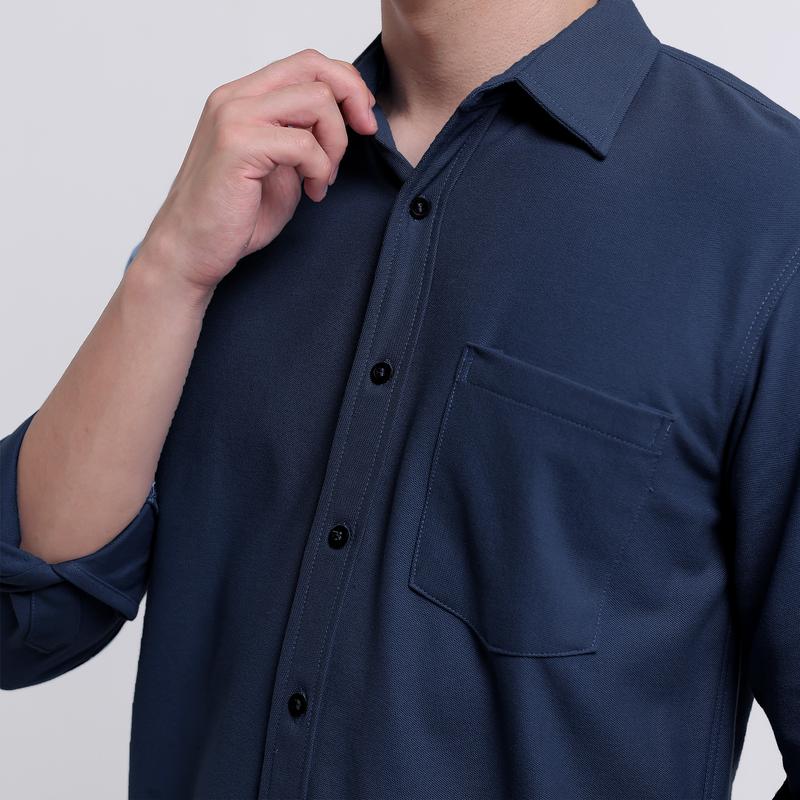 Product Introduction of Kemeja Katun Polos Pria DYD Pique Navy Biru Dongker Reguler Fit Casual Kerja Kantor Formal 2
