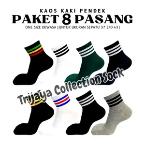 8 Pasang Kaos Kaki Sport Kodachi Pendek Motif Strip Unisex Dewasa Olahraga