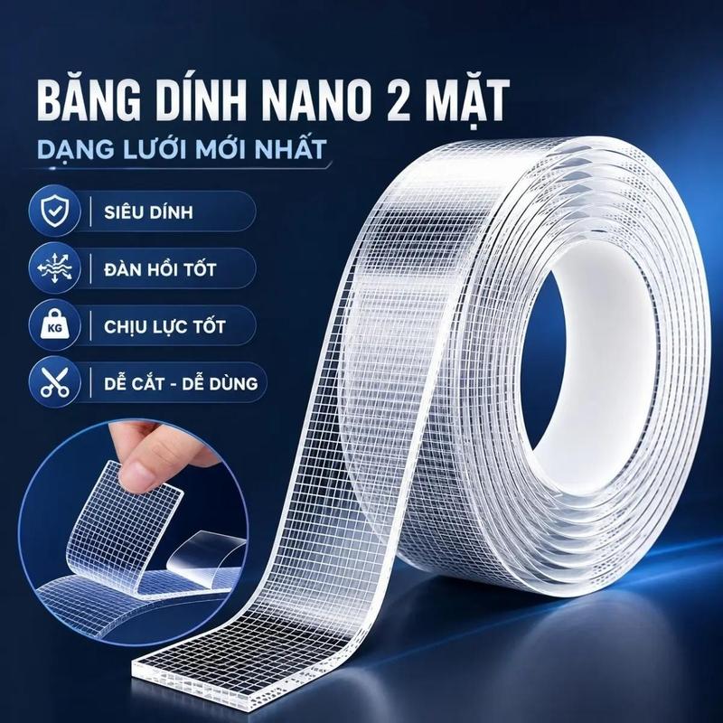 Băng Keo Nano 2 Mặt Siêu Dính Trong Suốt / Băng Dính 2 Mặt Đa Năng - Dán Tường…