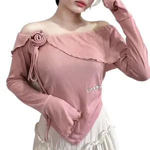 KIYANA Cirebon Cloth - Flower Top / Long Sleeve Ribbon Coquette Knit Top / Atasan Knit Lengan Panjang Wanita Knitwear Crop Cardigan Baju Tangan Kerah