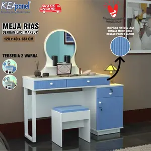 FREE KURSI Meja Rias Minimalis Putih Biru dan Abu Putih Meja Makeup Modern Cermin Laci Bangku