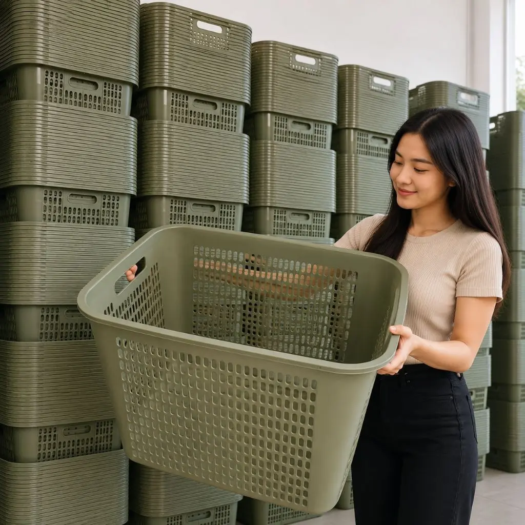 RML Keranjang Laundry PAJERO ( ARMY ) Bahan Plastik Keranjang Pakaian Kotak Bolong Serbaguna