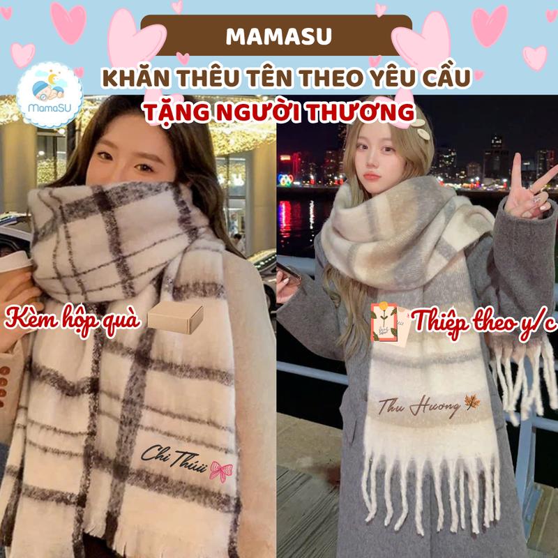 THÊU TÊN Khăn Quàng Cổ Bản To Thêu Tên Theo Yêu Cầu Khăn Len Choàng Chất Liệu Dày Dặn Cho Mùa Đông Ấm Áp Style Hàn