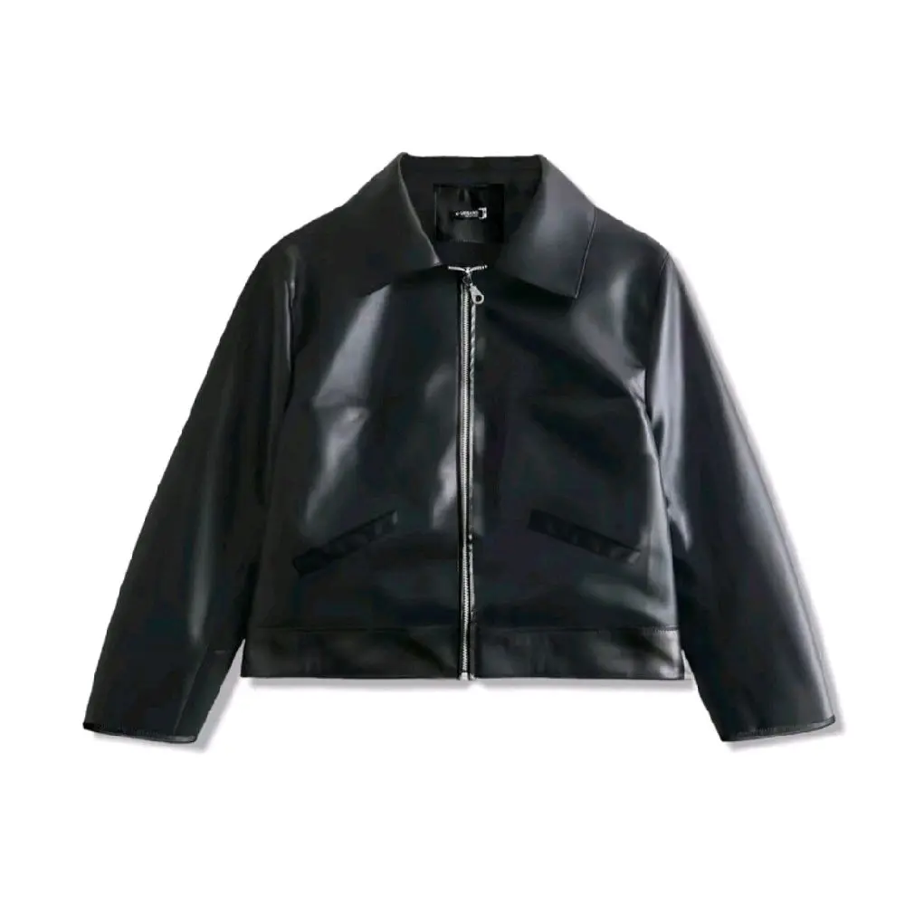 Jaket Kulit Crop Granger Sintetis Polos Hitam - Cardigan, Basic, Kerja, Panjang
