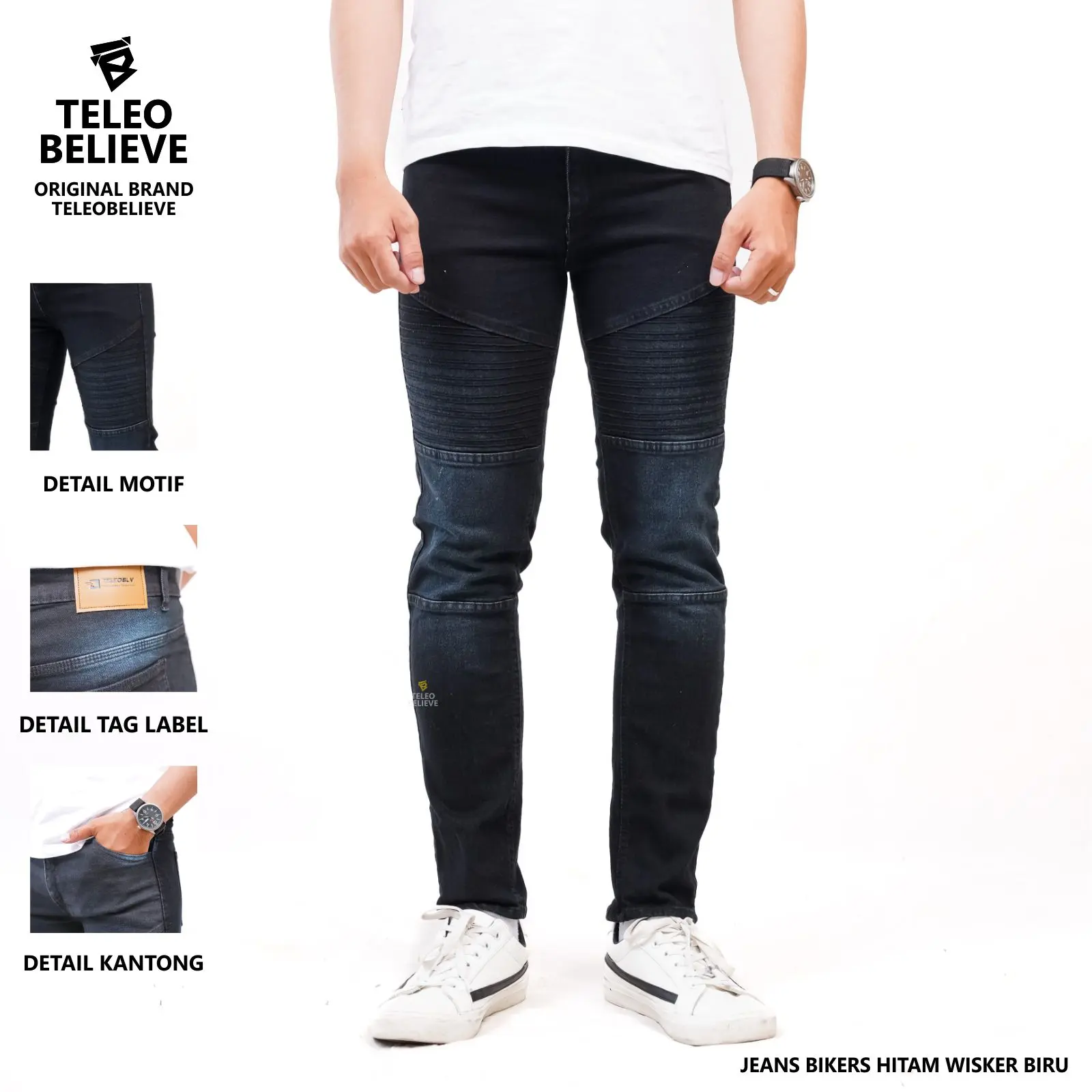 Celana Bikers rider Ripped - celana jeans pria sobek lutut - celana panjang snow pria - celana jeans TELEOBELIEVE