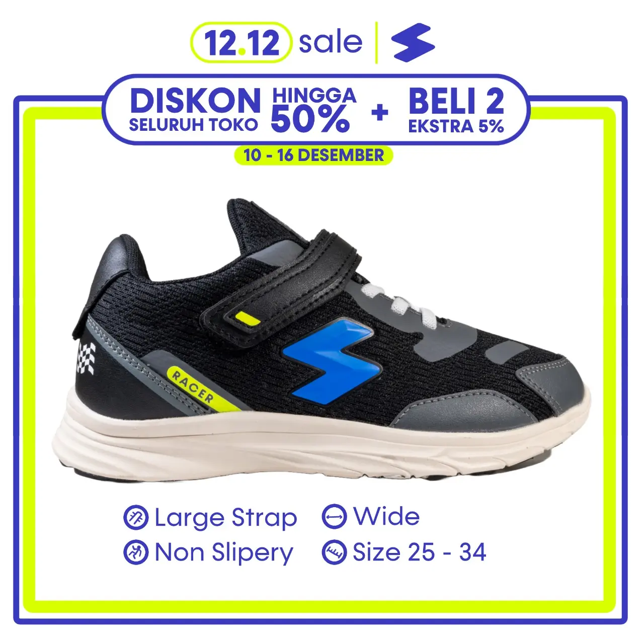STUVW Racer Pitstop Black - sepatu anak hitam Fashion