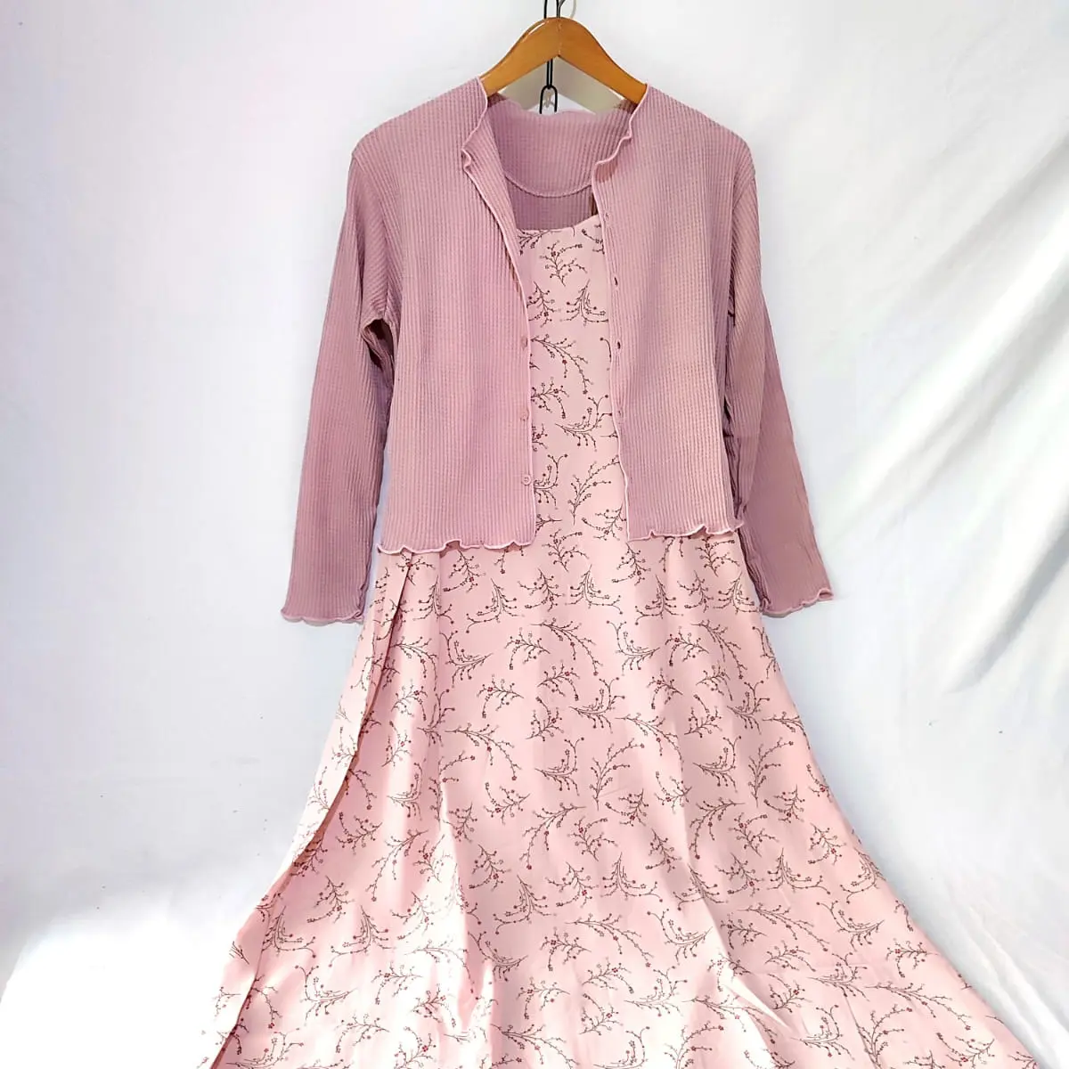 One Set Cardigan + Overall dress / Setelan Wanita / WAFLLE