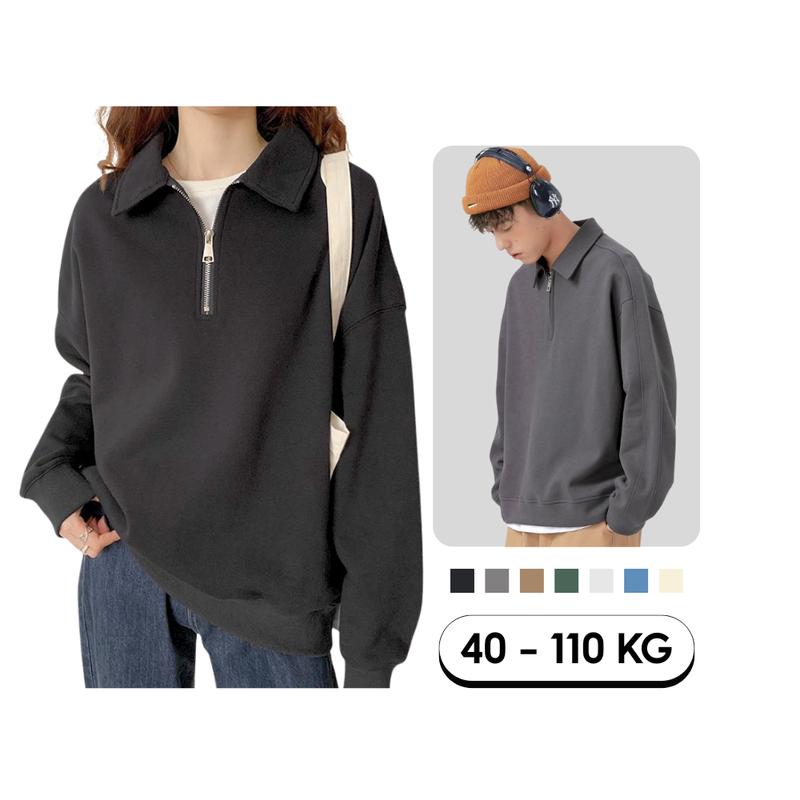 Áo Polo Tay Dài Khóa Zip BIGSIZE Unisex Nam Nữ 40-110KG Sói Store Áo Sweater Thu Đông Giữ Ấm Menswear Hoodie Có Cổ Shirt