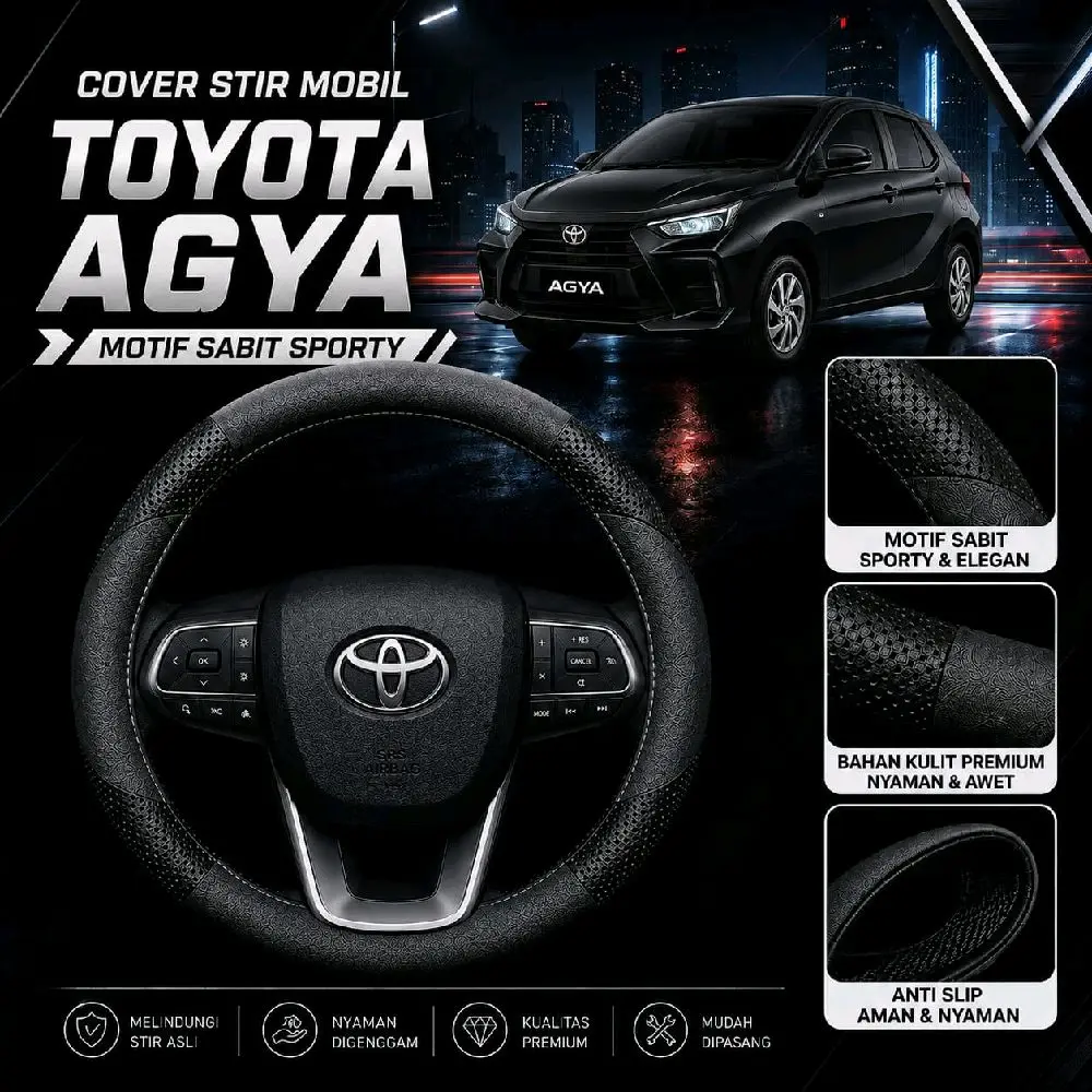 Toyota Agya Cover Stir Sarung Stir Bahan Kulit Premium 38CM Universal ANTI SLIP untuk Kenyamanan dan Keamanan Berkendara - Car, Kendaraan