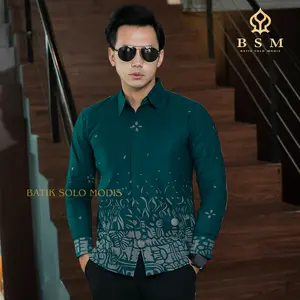 Kemeja Baju Batik Pria Cowok Slimfit Premium Motif ETNIK EMERALD GREEN Full Furing Baju Lengan Panjang Kantor Nyaman Katun Kondangan batik  pria Formal Casual