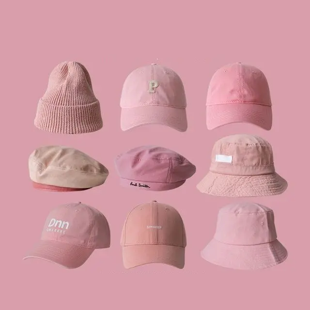 Topi merah jambu, gaya Korea, gadis, beret, topi besbol merah jambu, topi nelayan