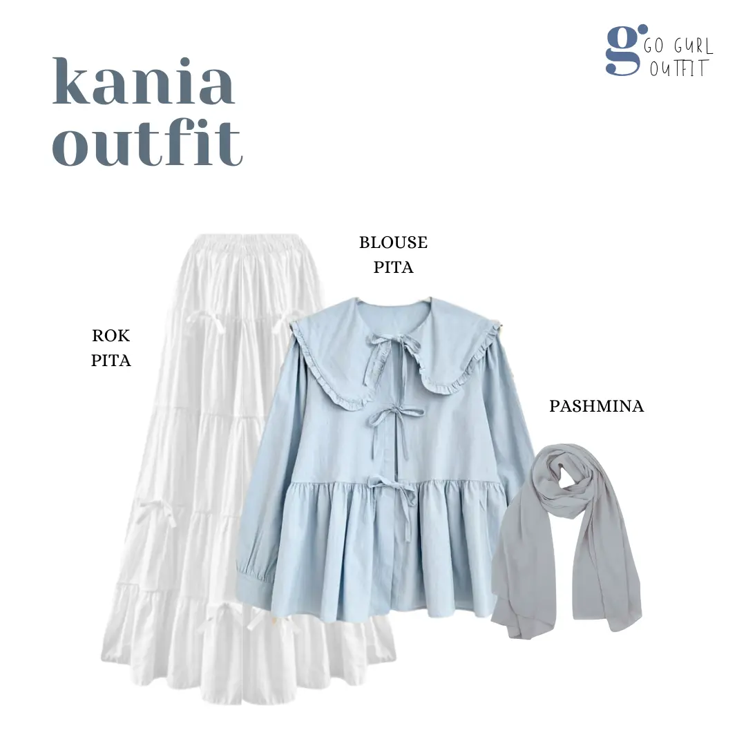 Setelan OOTD Hijab Remaja (Blouse Pita, Rok Pita, Pashmina) One Set Outfit Coquette - GGO31