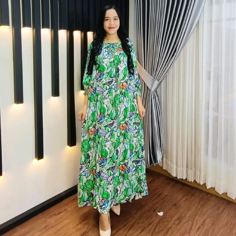 MR CLOTHING -Dress Bianca/Busui/MIDI DRESS/RAYON MOTIF