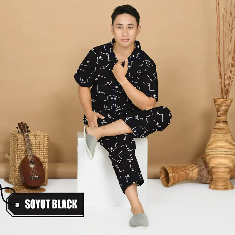 Nyenyak Piyama Dewasa Pria CP ( M, L, XXL ) Bahan Katun Sintetis / Motif Karakter / Setelan Baju Tidur Dewasa Cowok Lengan Pendek Celana Panjang - 5 0