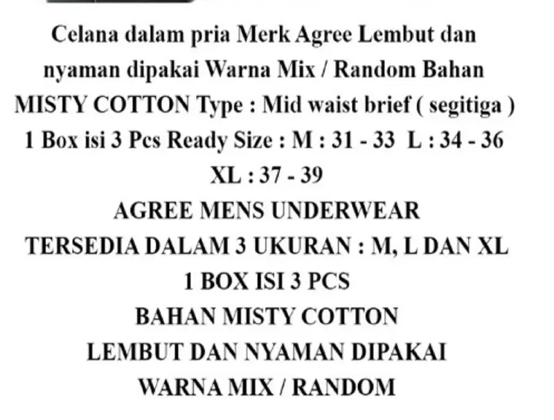 Isi 3 pcs Celana Dalam Pria  AGREE bahan Katun Size M L XL XXL  Boxer Dewasa Cowok Karet Motif Pendek Lembut 5
