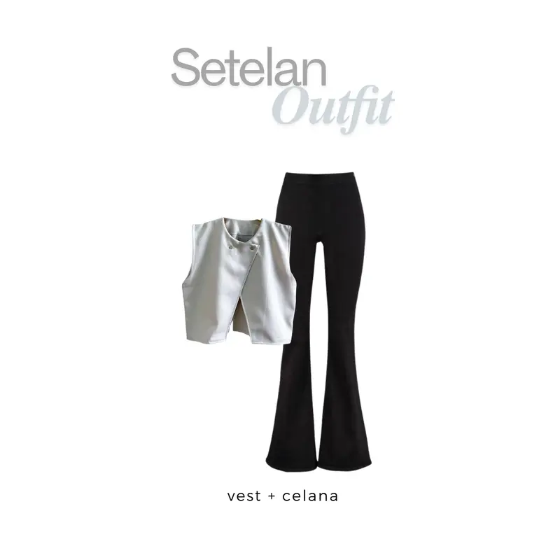 One Set Wanita Korean Style (Hijab+Kemeja+Vest+Celana) Set Fashion Kekinian Remaja - LO56 Ceruty Cutbray Setelan Nyaman 4