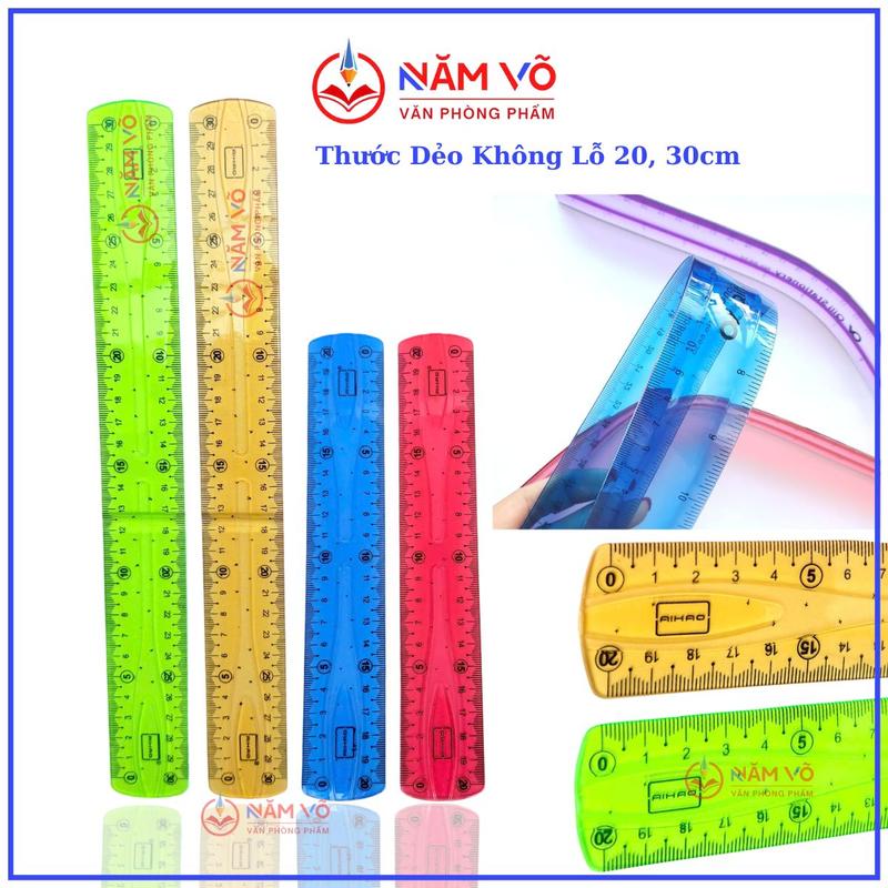 [THƯỚC DẺO KHÔNG LỖ] COMBO 2 Cây Thước Kẻ / Thước Dẻo KHÔNG LỖ Màu Aihao 20CM và 30CM 6620 Không Bị Phai Số, Nhiều Màu (Màu Ngẫu Nhiên)