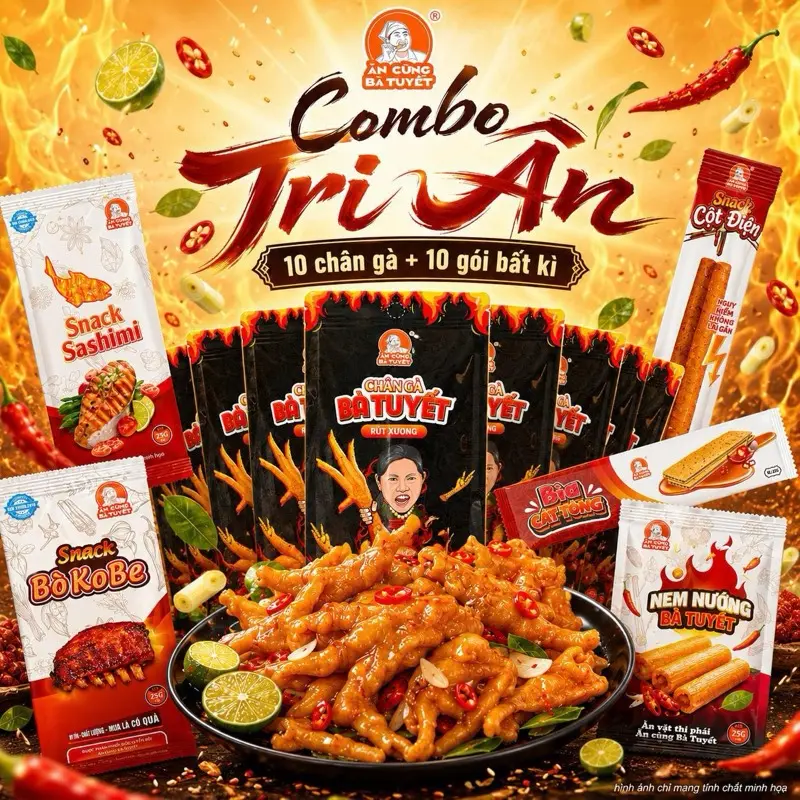 (Tặng 2 gói bim bim) Combo TRI ÂN: 10 chân gà + 1 gói sốt + tặng 1 hũ bimbim  - ĂN CÙNG BÀ TUYẾT GB2