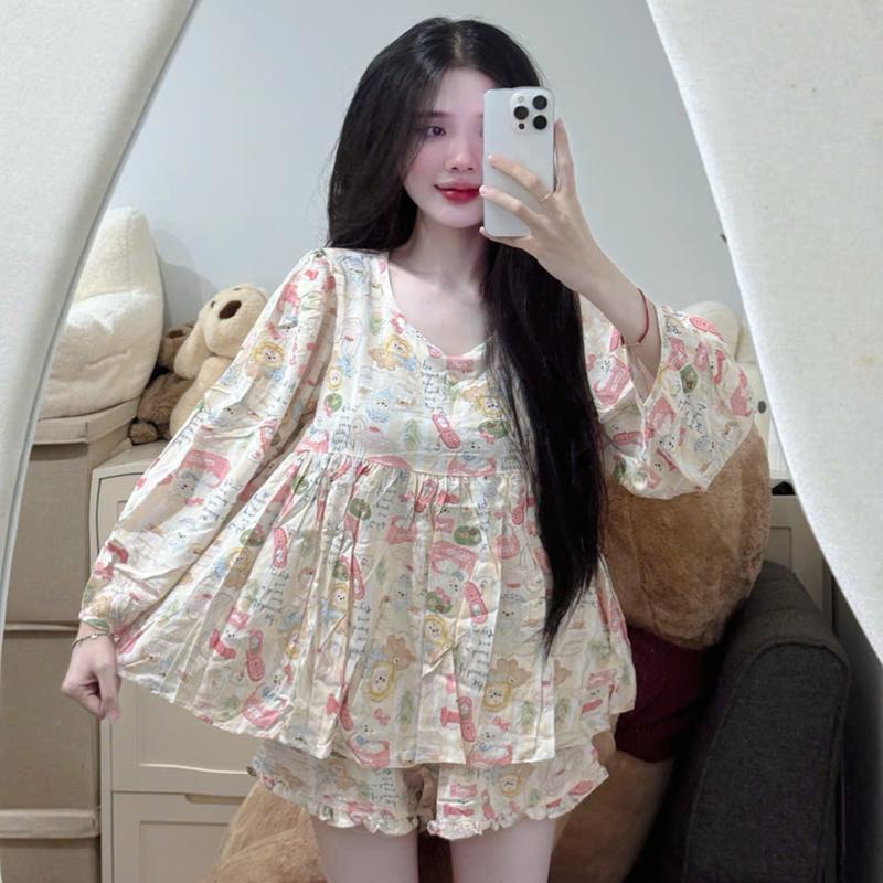 Đồ bộ tole nữ , đồ bộ nữ mặc nhà quần ngắn tay dài dáng babydoll PLS456