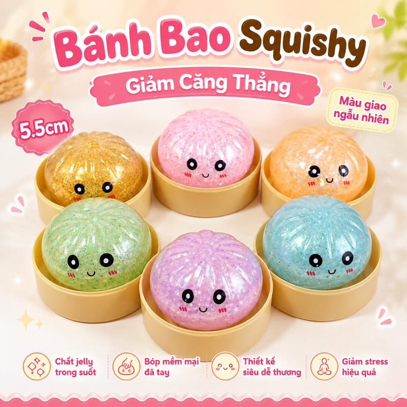 Đồ Chơi Bánh Bao Squishy Ngọt Ngào Dễ Thương 5.5cm Chất Jelly Bóp Mềm Mại Giảm Stress Hiệu Quả