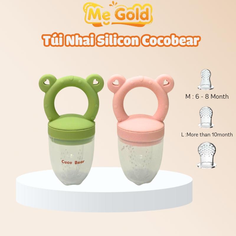 Túi nhai ăn dặm cho bé Cocobear kèm 3 size núm chất liệu silicon, Túi gặm trái cây Cocobear silicon kèm 3 size núm cho bé Kem Voi