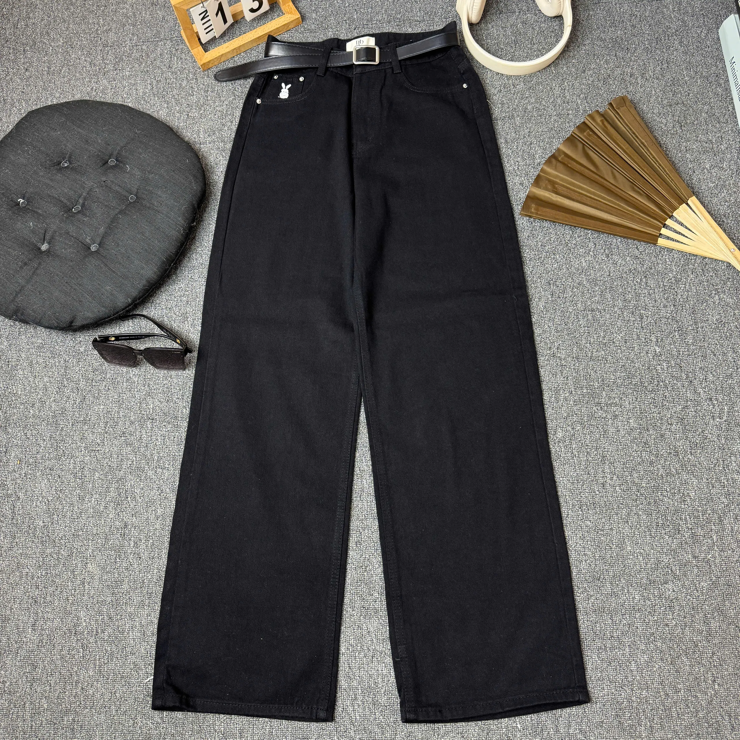 (ND Jean) Quần Jean Kaki Nữ Ống Suông Thêu Thỏ Lưng Cao - Dài 96-103CM -  5 Màu – Form Suông, Vải Không Giãn, Dễ Mặc | BigBuy360 - bigbuy360.vn