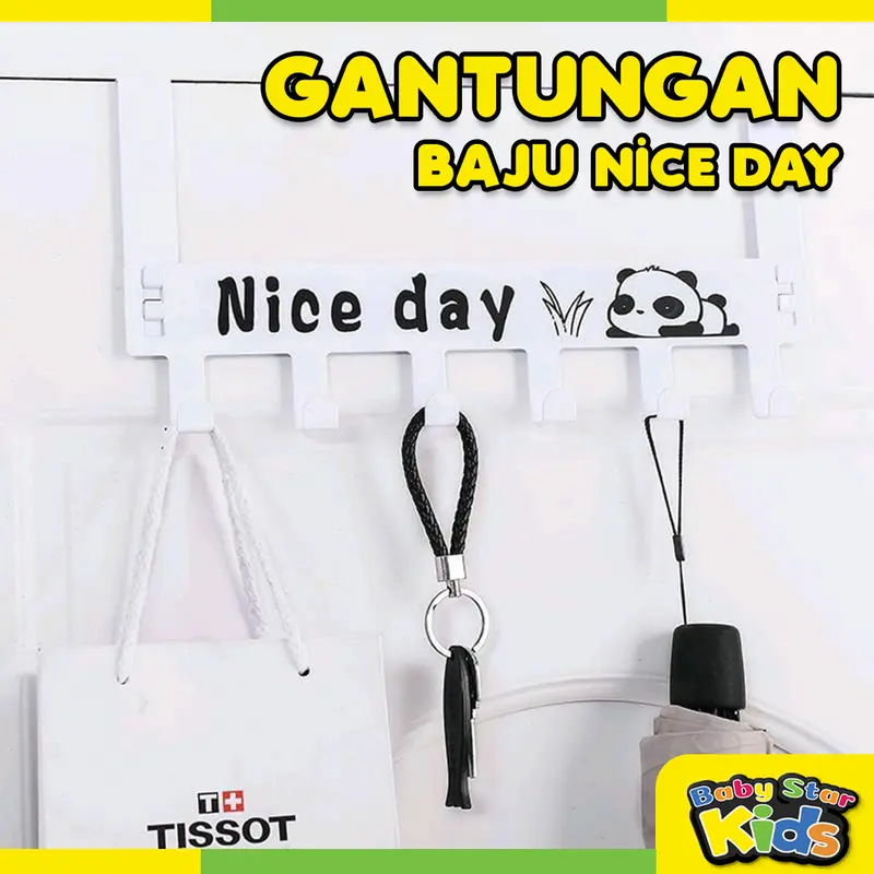 Gantungan Baju Tempel Pintu Minimalis HOOK NICE DAY Belakang Pintu Tanpa Paku Kuat 6 Kaitan Enudden 0