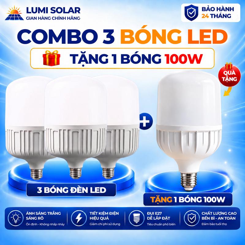 Combo 3 Bóng Đèn LED 80W Siêu RẺ, bóng LED Bulb Trụ Không Nhôm, Ánh Trắng Trắng, Siêu Bền, Tiết Kiệm Điện
