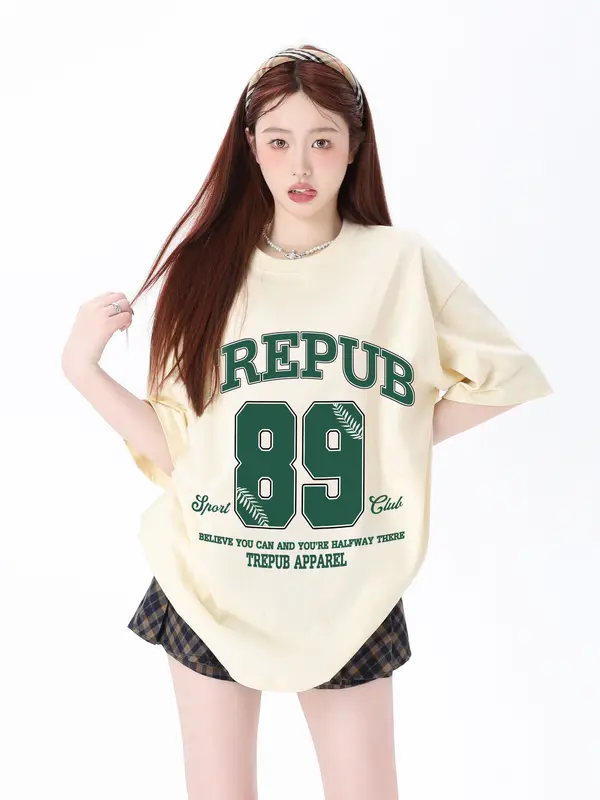 HUE WEEK. T-shirt Oversize American Retro High Street Style baju kaos 30s korea | Kaos baju Wanita pria/249 1