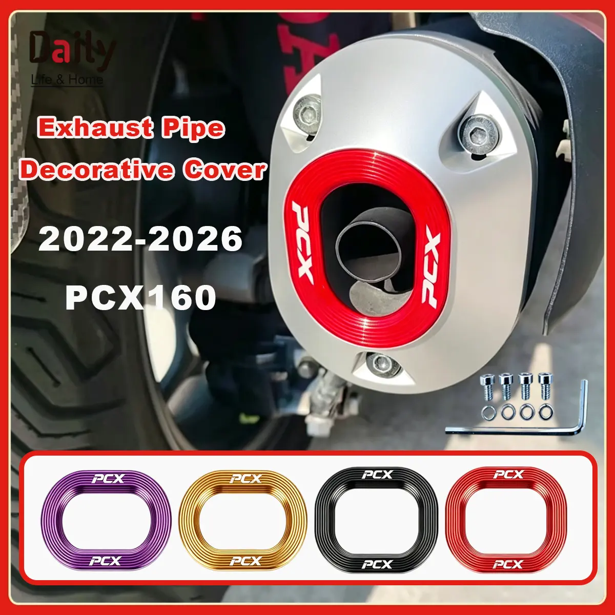Cover Knalpot Aluminium PCX160 Dekorasi Variasi Motor Honda PCX 160 2022-2026 Tutup Hiasan Knalpot Modifikasi Plug & Play Pemasangan Mudah