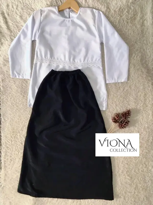 SETELAN BUSANA muslimAH ANAK HITAM PUTIH baju kancing Katun Lembut Nyaman TK SD TPA 0