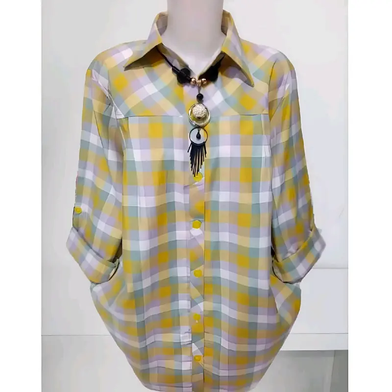 Al dharren tunik jumbo ld 120 muat BB 85 kg blouse kemeja salur garus blus office wanita Baju Atasan Panjang Oversize Motif garis 3