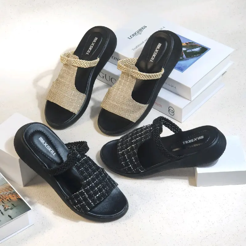 MAXSKILL ~ BERTHA sandal slop korean style sandal slipper sandal wanita wedges kekinian slop size 37-40 Hitam Sendal Cewek 1