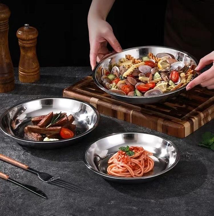 【SUPER HEMAT】Piring / Mangkuk Ceper Korea Stainless Round Plate Model Mewah Tebal Dan Higienis Asli SUS 304  Grade 16-28cm 3
