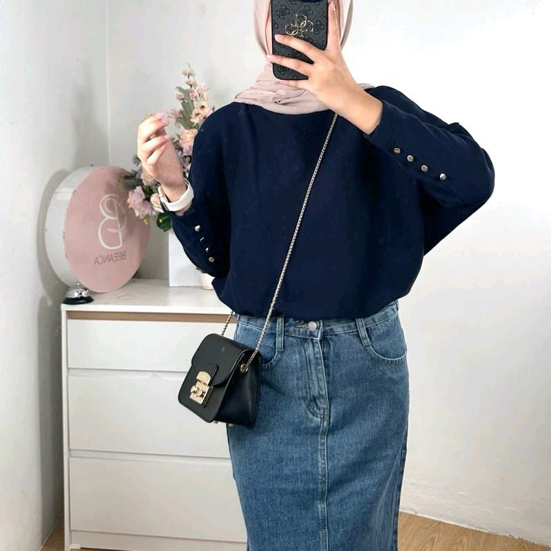 Batwing Blouse Inara Sweater Baju Rajut Wanita Oversize Korean Style Kancing Tangan Nyaman Panjang Knitwear Atasan 7