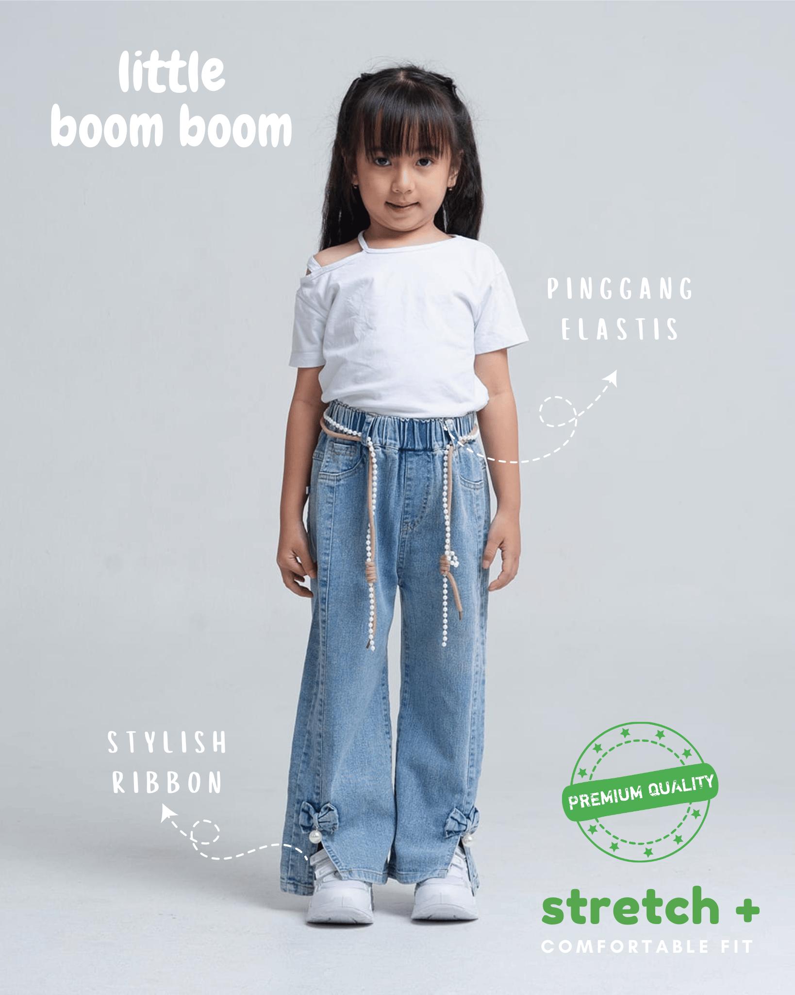 Celana Jeans Kulot Anak Perempuan Little Boom Boom Import - Biru/ Motif Cutbray Basic - Stretch Jeans - Size 1,5 - 8 Tahun