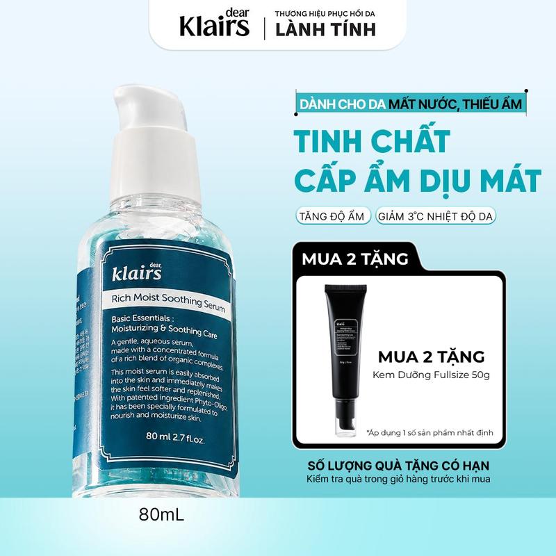 Tinh chất dưỡng da Dear, Klairs Rich Moist Soothing Serum hỗ trợ cấp ẩm và làm…