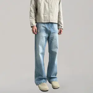 Celana Jeans Biru Washed Retakan Kilat Bahan Premium Lurus Bootcut Robek Alami Tahan Lama Multi Gaya Nyaman